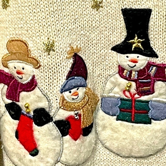 designer Originals Studio Joy Vintage Snowman Cardigan Sweater, Size Large, 3D - Picture 5 of 12